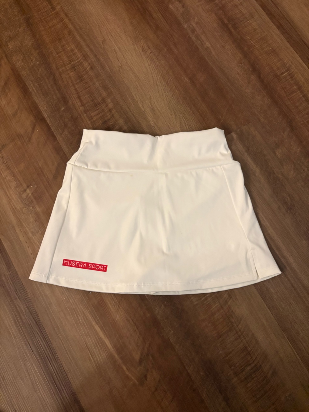 SHEIN White Athletic Skort with Red Logo Accent